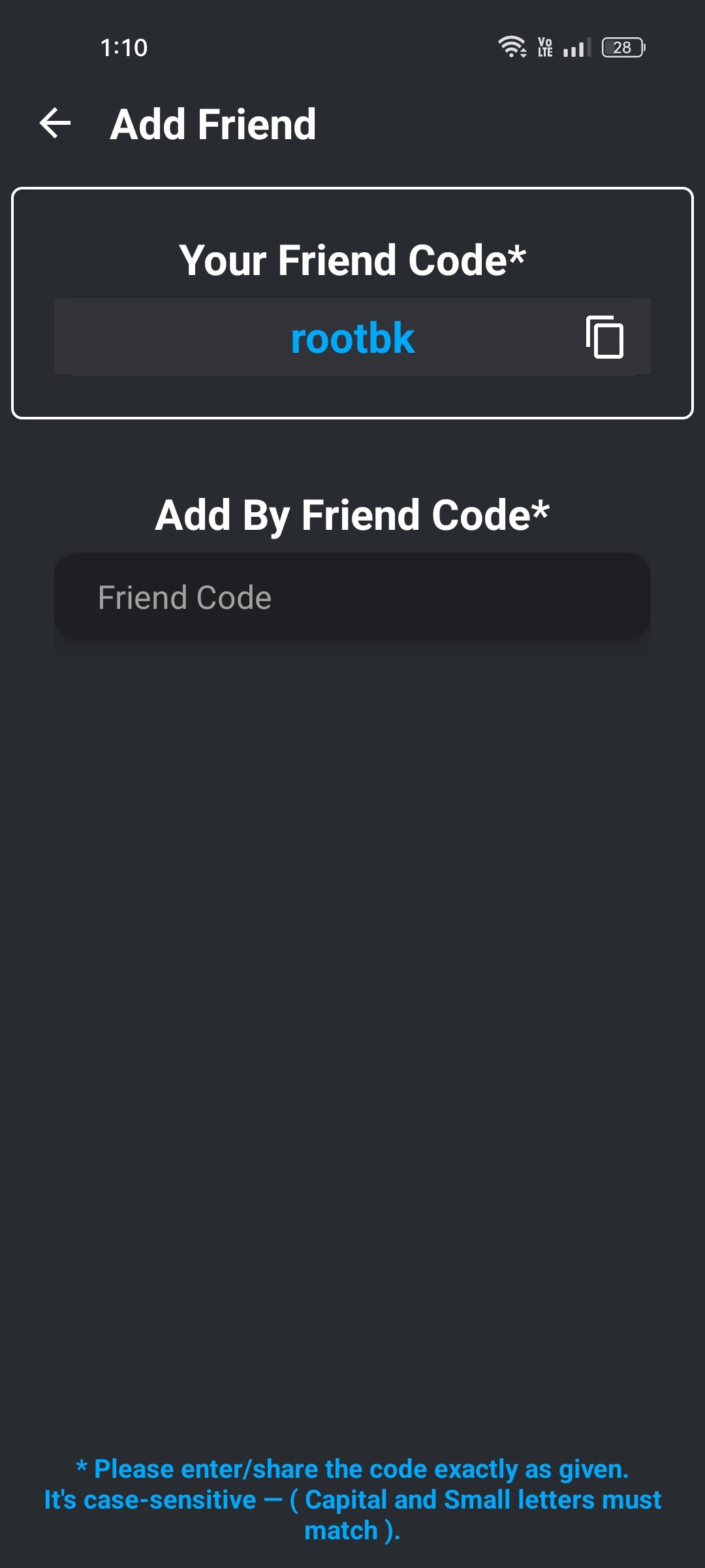 Add friend screen