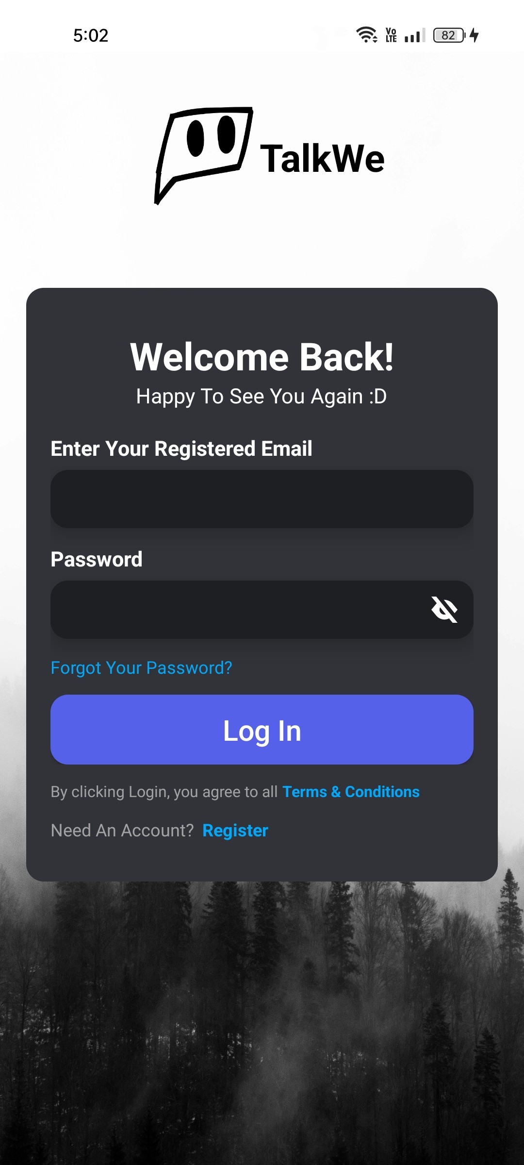 Login screen