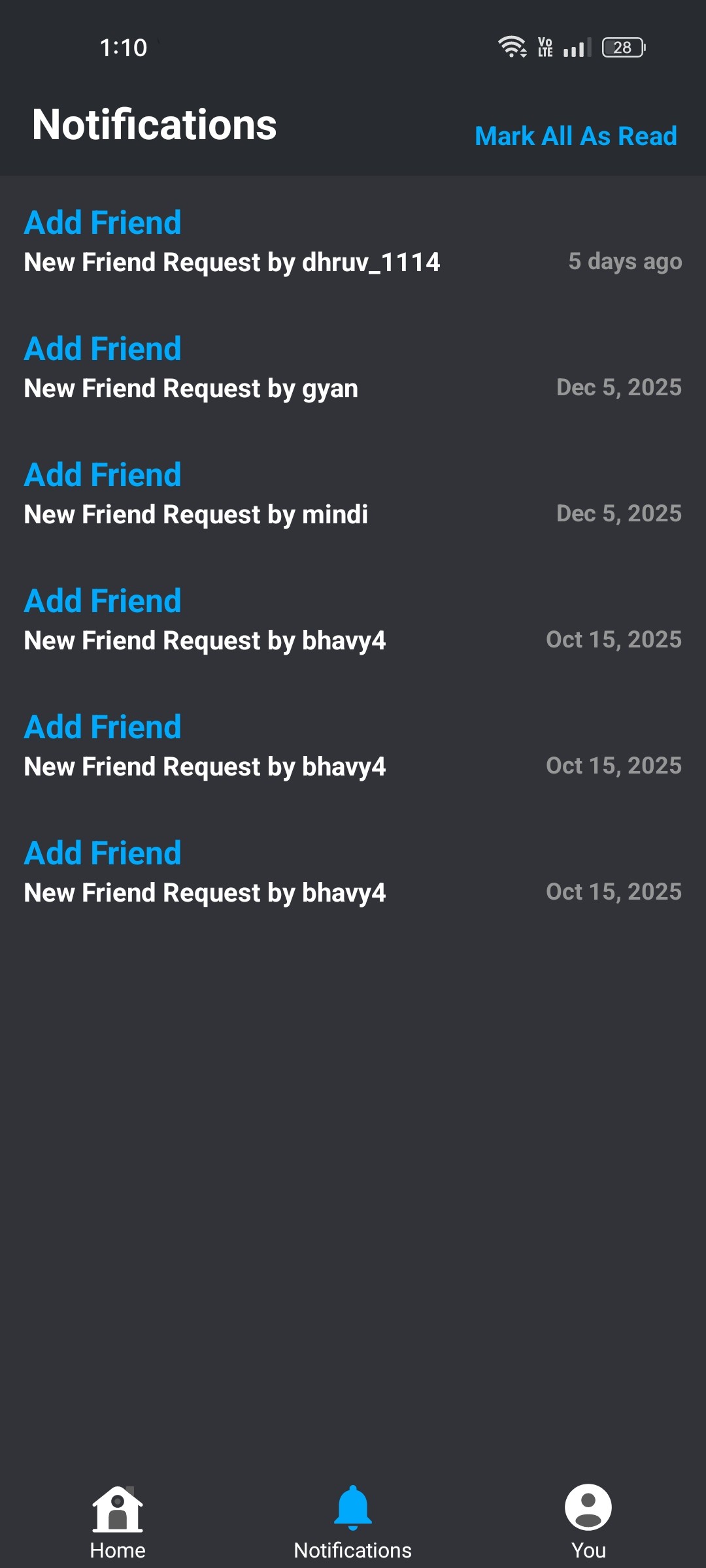 Notifications screen