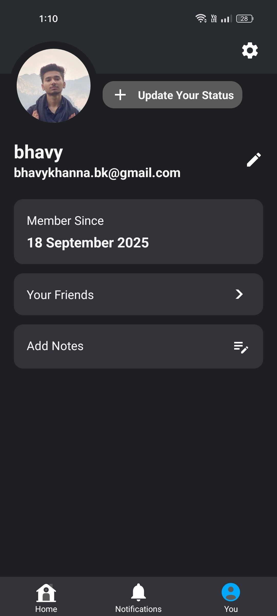 Profile screen